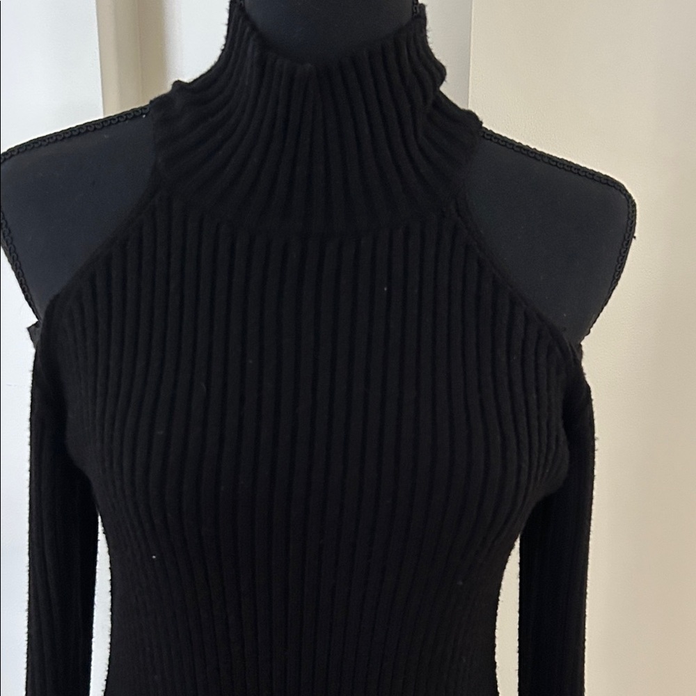DO+BE Black Stretchy cold shoulder Ribbed Turtleneck Sweater Maxi Dress Size M
